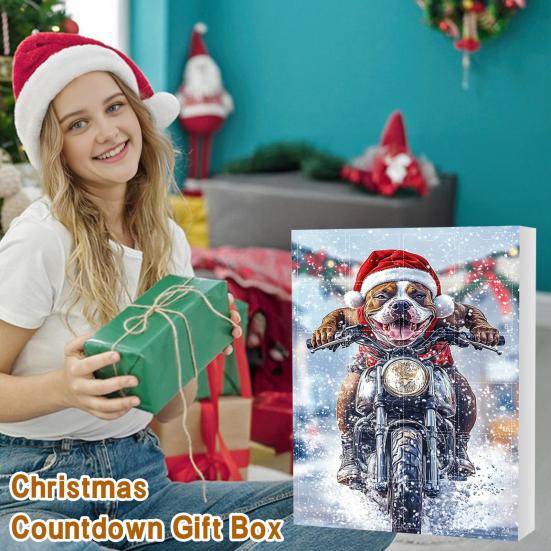 Christmas Funny Motorcycle Dog Advent Calendar 2025 24-Day Countdown with 2D