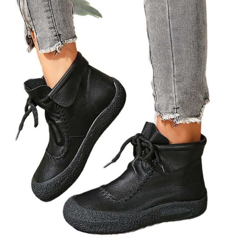 Niche Original Design Sense Round Head Short Boots and Naked Boots Women's Lace-up Thick-soled Retro Martin Boots Casual Single Boots