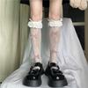 Lace-Trim Women's Mid-Calf Lolita Socks with Bow and Peach Heart Design