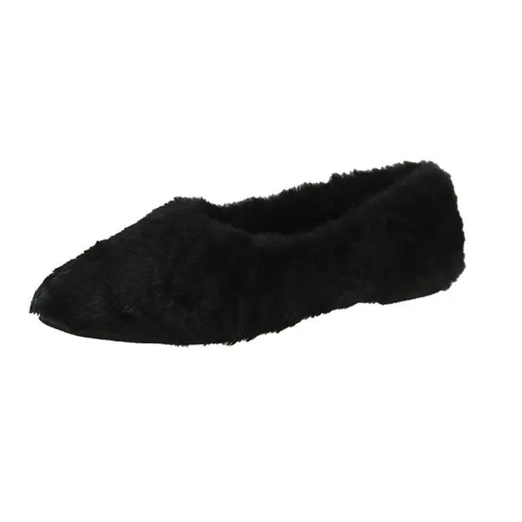 Fashion Women's Pointed Parka Fur Ballet Flats, Plush Pumps, Simple Fur Pumps, Women's Warm Shoes, Winter Fashion