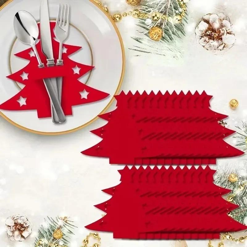 1-20PCS Christmas Tableware Set - Felt Silverware Pockets with StarDesign for Holiday PartiesChristmas Table Decor CutleryHolder