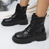 Fashion Fashion Platform Ankle Boots for Women 2024 Autumn Winter PU Leather Combat Boots Woman Thick Sole Non Slip Motorcycle Booties