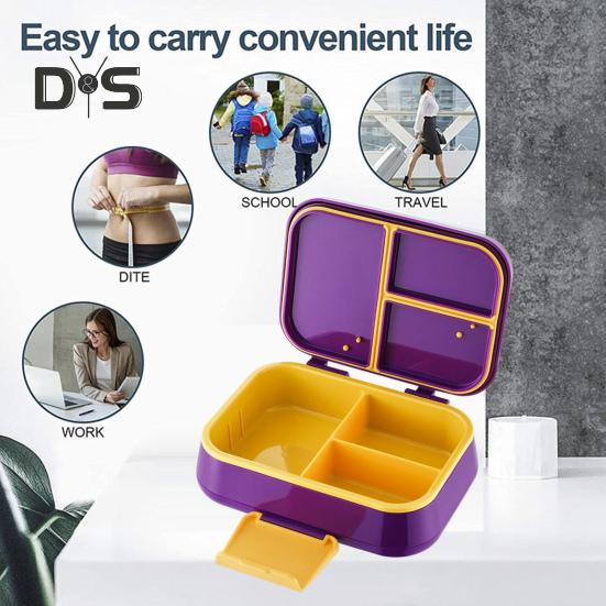 Bento Lunch Box with Sauce Cup Fork Spoon 3-Compartment Lunch Container BPA-Free Child-Friendly Snack Containers for Girls Boys