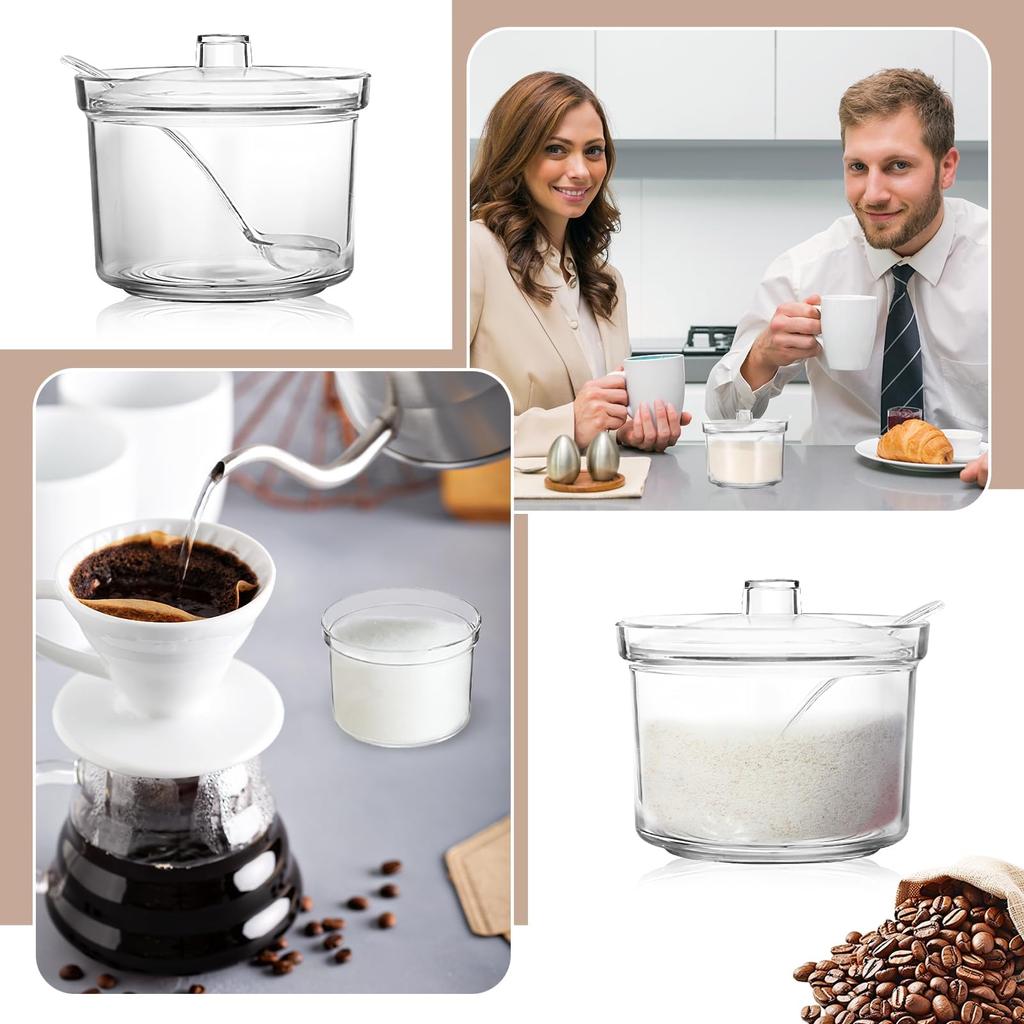 KoMvzyl 4-компонентный настольный прозрачный диспенсер для сахара с крышкой и ложкой, включает бирки, для приправ, конфет, кофе, чая, специй и трав