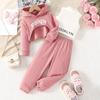 Girls' Pink Three-Piece Autumn Set: Hooded Sweatshirt, Turtleneck Vest, Bottoming Shirt, Trousers