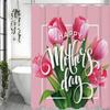 Happy Mother's Day Tulip Shower Curtain, Bathroom Decorative Shower Curtain, Waterproof Shower Curtain with Hooks