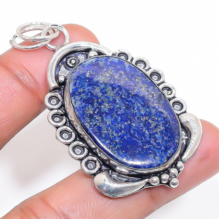 Natural Lapis Lazuli Gemstone 925 Sterling Silver Jewelry Pendant 2.29" O2S47