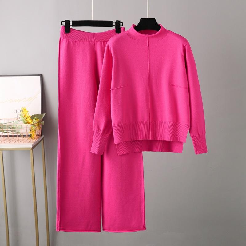 Knitted Sweater Two Piece Suit Women Autumn and Winter Loose Casual Wide Leg Pants Suit