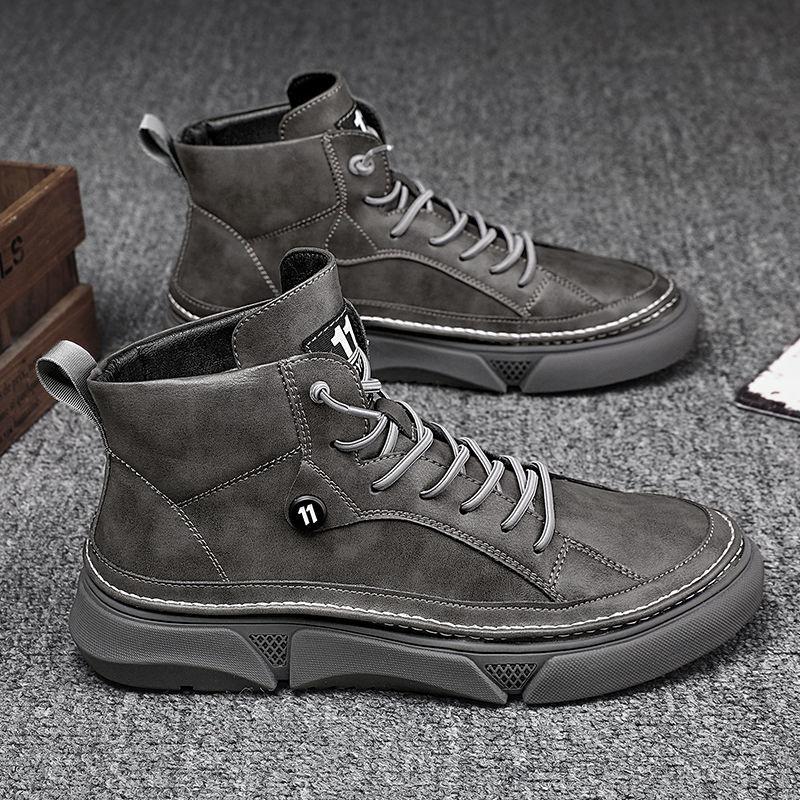 2024 Winter New Men's High Top Men's Shoes Black Shoes Boots Work Clothes Pure Black Tide Boots Men British Style Boots Men