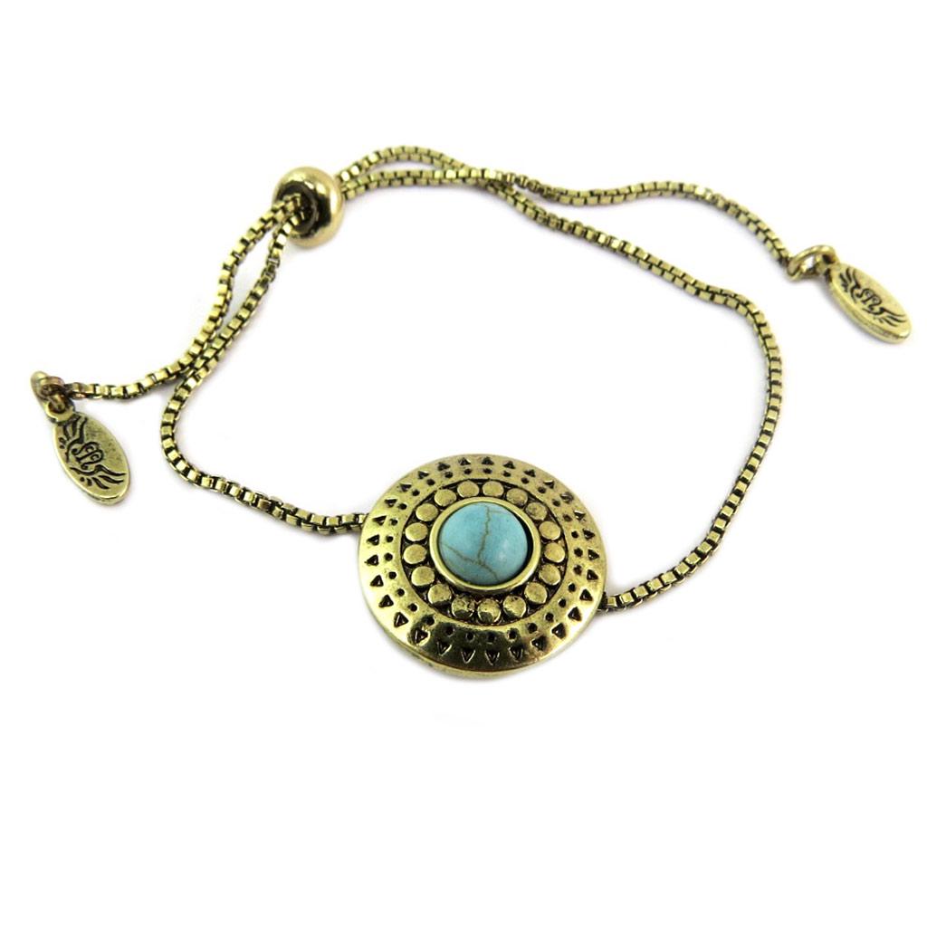 Les Trésors De Lily [P8157] - Designer 'Boho' Turquoise Gold Bracelet - 18 Mm