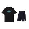 Letter Round Neck Versatile Short Sleeve Solid Color Comfortable Fashion Casual Sports Suit Unisex Suit Black AHST465-2+AKYT073-1