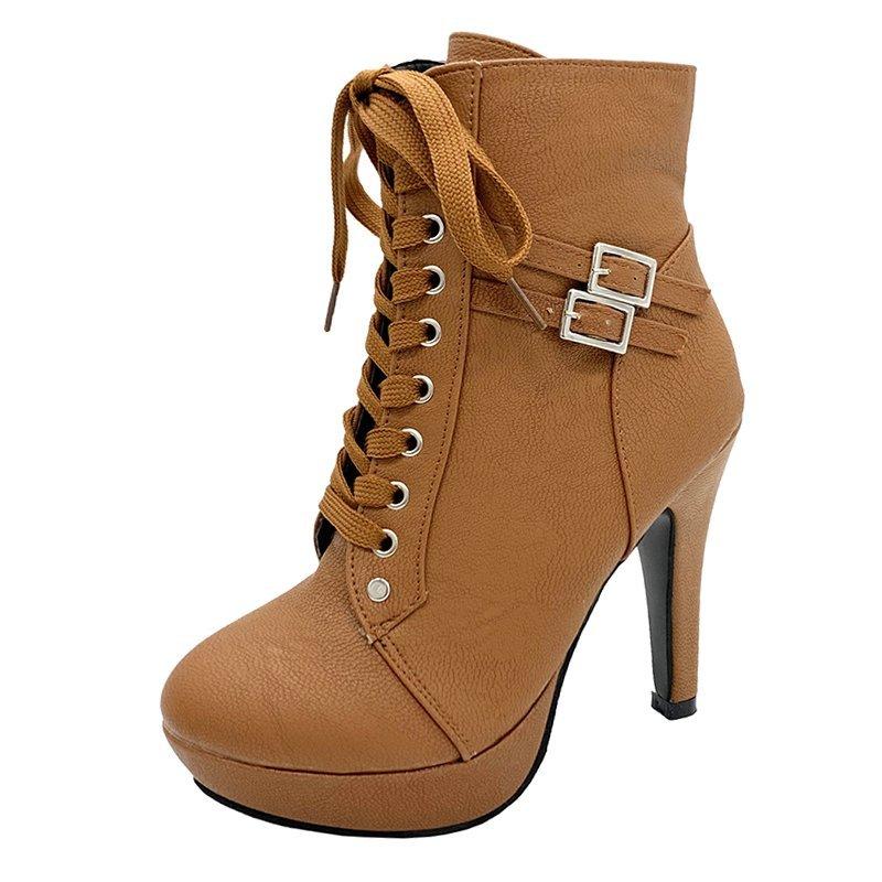 Thin Heels Ankle Modern Boots Spring/autumn Lace-up Women's Shoes On Sale 2024 Brand High Heel Round Toe Novelty Women's Boots