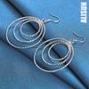 925 Sterling Silver Three Ring Pendant Piercing Earrings Fashionable Wedding Jewelry