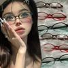 Y2K Women's Retro Oval Glasses Girls Red Green Frame Glass Eyewear Decorative Computer Anti-blue Eyeglasses with Seaside Driving