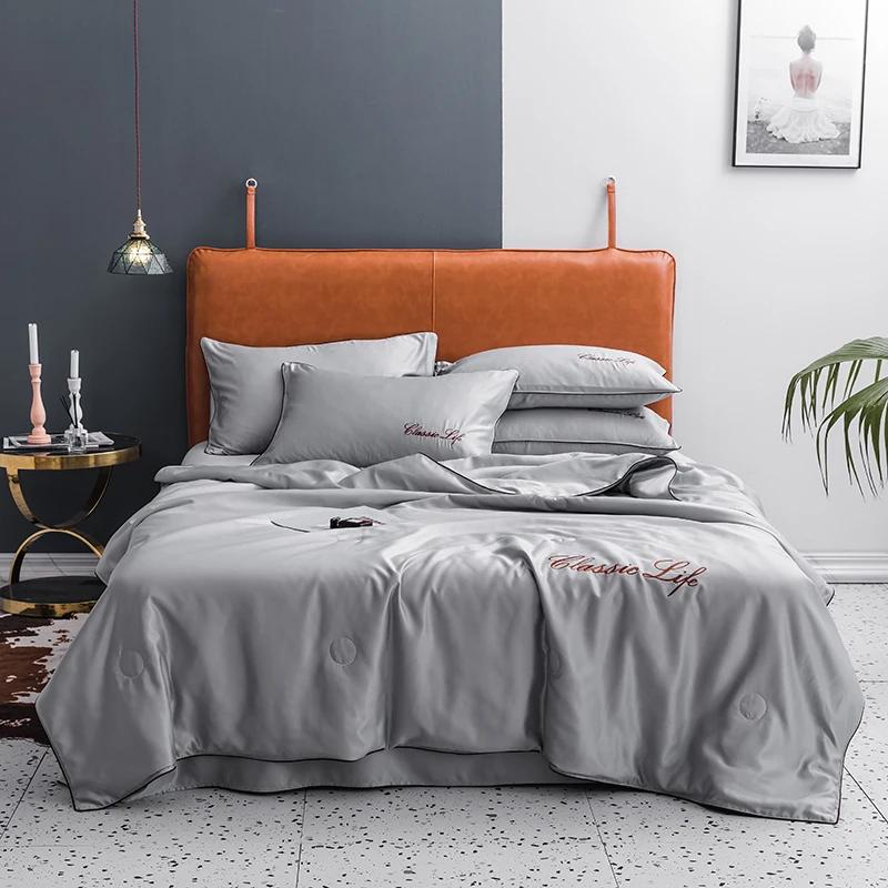 European Classical Solid Color Style Silk Summer Quilt Single KING QUEEN Size Cool Breathable Soft Skin-friendly