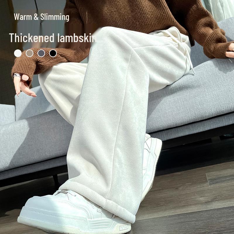 Women's Slim-Fit Petite Fleece-Lined Chenille Wide-Leg Pants - Winter 2023