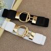 "Women's Wide Elastic Waist Belt with Gold Round Buckle, 4cm"