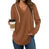 Women's Fashion Hoodies V Neck Long Sleeve Solid Drawstring Casual Loose Pullover Tops