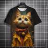 Cute Cat Graphic 3D Print Funny Streetwear Casual Short Sleeve Men's T-shirts Summer Daily Fun Humor Tees Tops