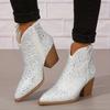 Chunky Heel Women's Ankle Boots | Pointed Toe, Faux Cover, Encrusted Side Zipper, Comfortable Block Heel & Rubber Sole (EU/US 5-11)