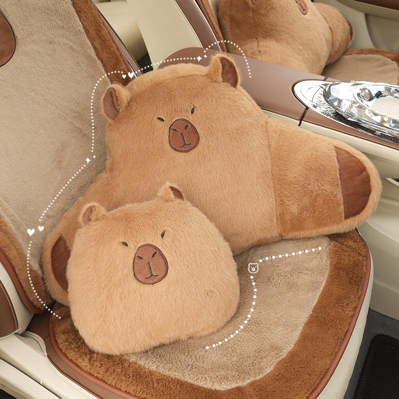 1pc Cute Car Neck Pillow Cartoon Design Capybara Car Headrest Simple Cute Interior Accessories Creative Gift