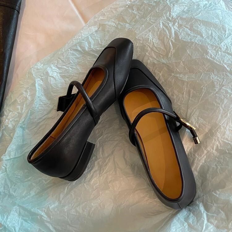 Main Promotion~ Xiao Miao Square Head Flat-soled Single Shoes 2025 First-layer Cowhide One-word Buckle Low-heeled Mary Jane Free Shipping