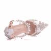 New White Pointed Crystal Wedding Shoes Thick Heels Super High Heels Bridal Shoes One-line Buckles Tassel Rhinestone Women's Sandals