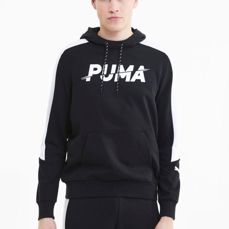 Puma Modern Logo Contrast Hooded Sweatshirt Men Tops Black 585191-01