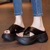 Leather Muffin Thick-soled One-word Slippers for Women To Wear In Summer, New Open-toed Small Men with Skirts, Beach Shoes