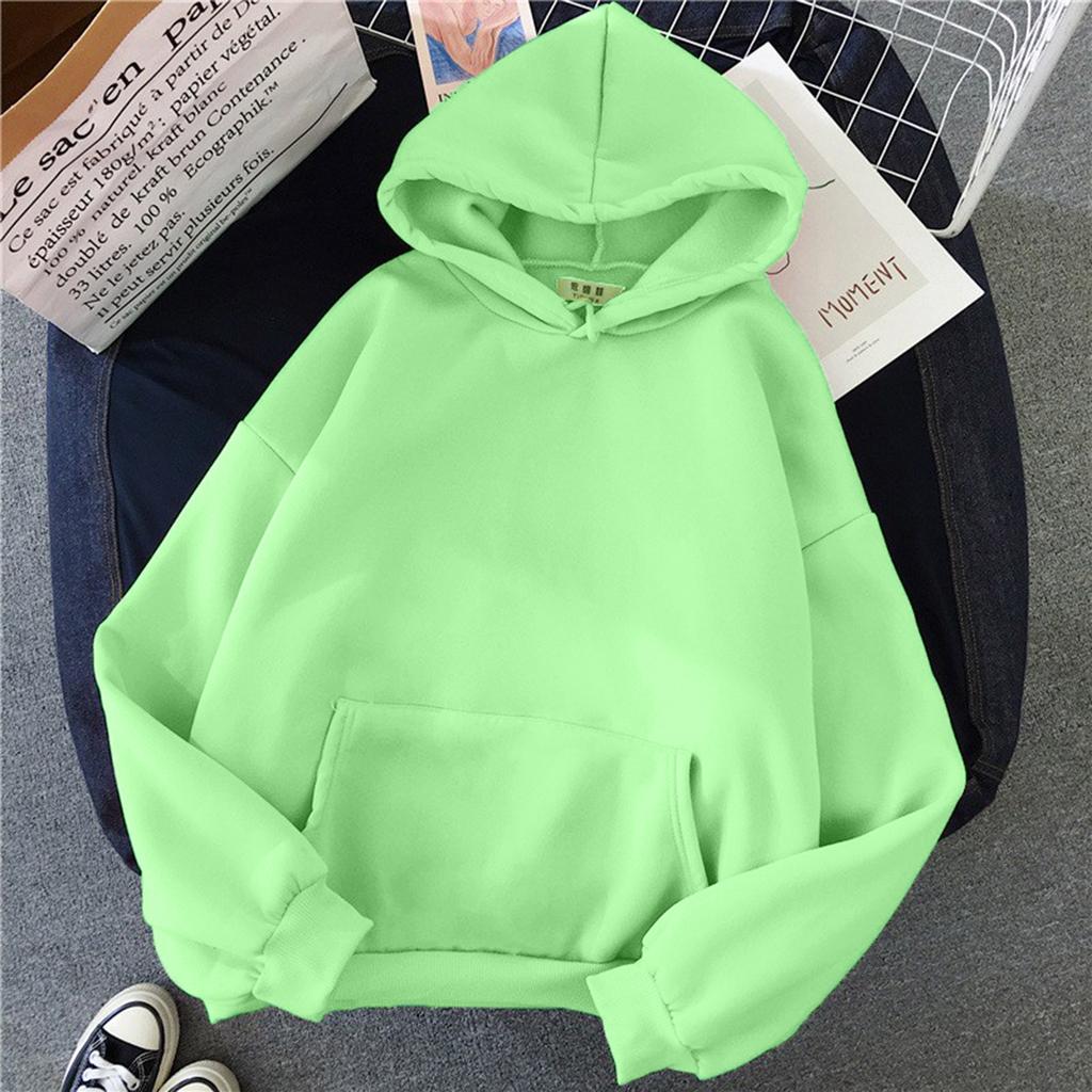 Women's Fashion Casual Solid Color Hooded Sweatshirt Loose Sports Tops Pullover
