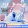 2024 New Cute Cat RGB Colour Lights Wireless Headphones Bluetooth 5.1 Stereo Music Gaming Headsets for Girls Kids Gift Headset with Microphone
