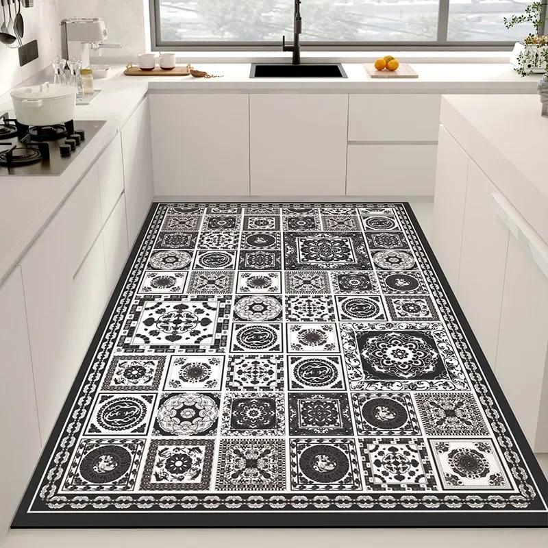 Waterproof Leather Kitchen Carpet, PVC Floor Mats, Plant Pattern, Anti-Slip Decorative Large Area Rug, Home Anti-Oil Rugs