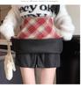 Women's High-Waist Wool Plaid Retro A-Line Skirt - Autumn/Winter Collection, Slim Fit, Short Length