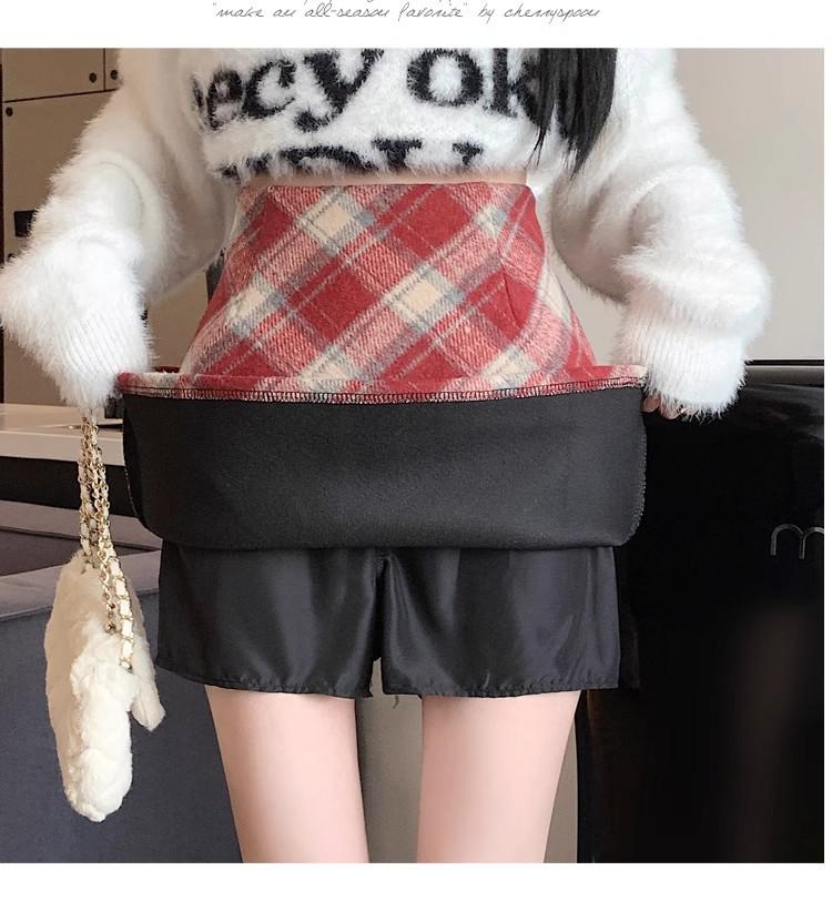 Women's High-Waist Wool Plaid Retro A-Line Skirt - Autumn/Winter Collection, Slim Fit, Short Length