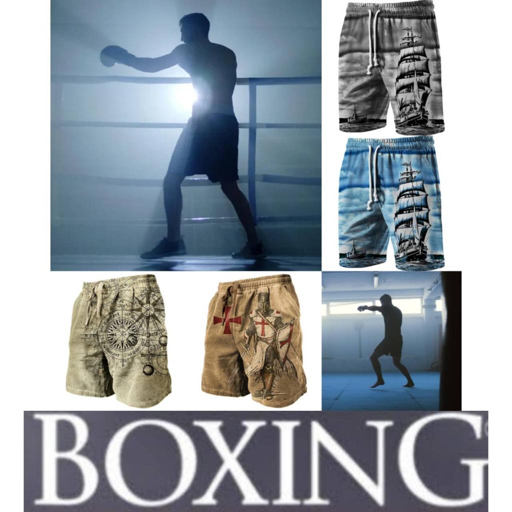 Boxing Shorts Pants 3D Print Fighting Training Retro VINTAGE Pirate Compass Map Ship Boat Knight Unisex Men Women Quick Dry Fitness Gym Sport Workout