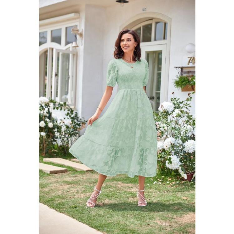 Women Summer Floral Dress Casual Loose Round Neck Short Sleeve Dresses Female Womens Dress