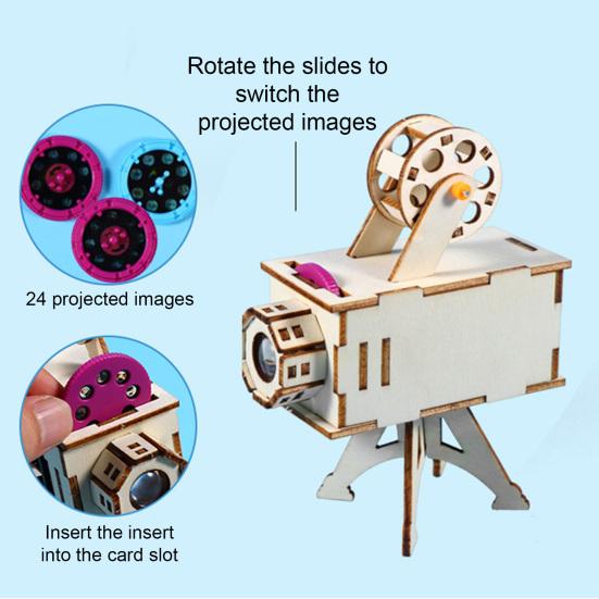 1 Set DIY Film Projector Model Kit Handmade Wooden Puzzle Vintage Projector Building Crafts Kids STEM Educational Science Experiment Toy