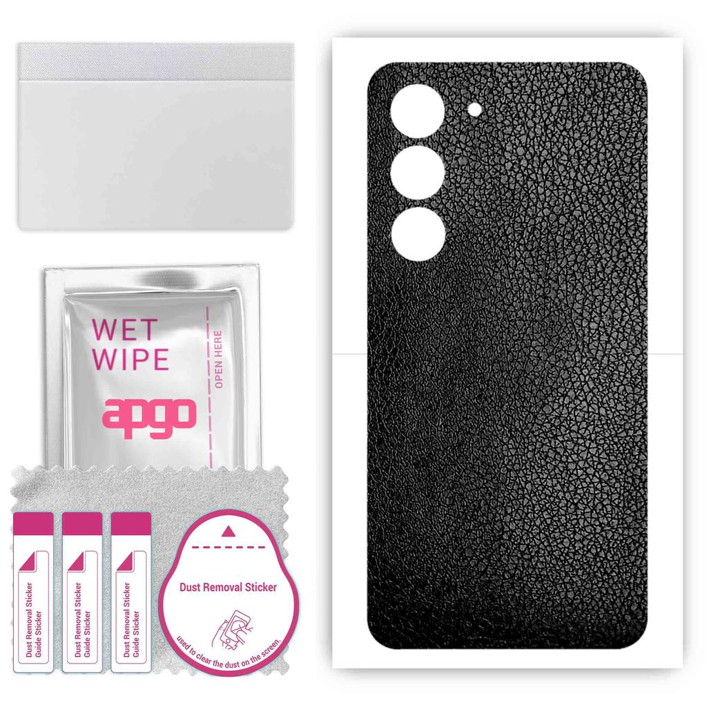 apgo Protective Skin Sticker for the Back Compatible with Samsung Galaxy S23, Wrap Film, Foil, Vinyl - Pattern Black Leather