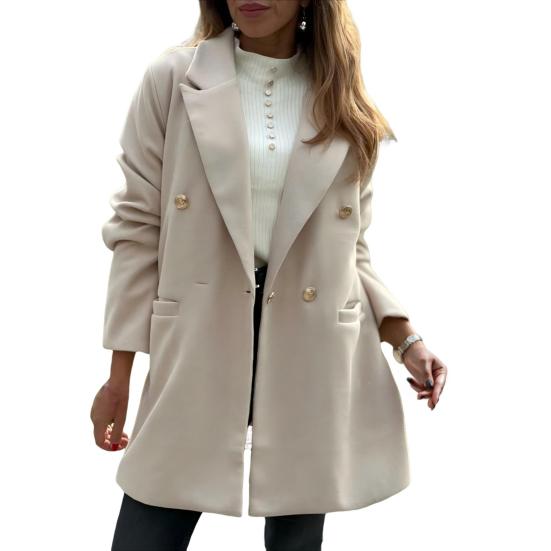 Women's Trench Coat Notch Lapel Double Breasted Mid Long Pea Coat with Pockets Long Sleeve Fall Winter Outwear
