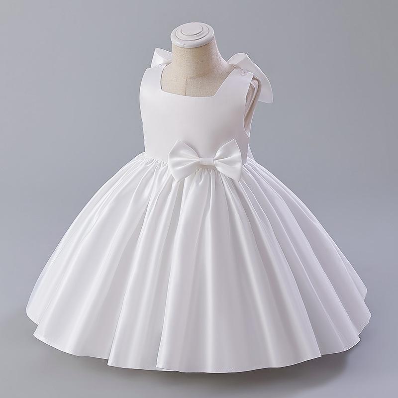 Европейское и американское атласное платье для девочки на день рождения и платье цветочницы с большим бантом