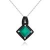 Square Design 925 Sterling Silver Pendant Necklace Natural Green Agate Elegant and Noble Fine Jewelry for Women's Birthday Gift