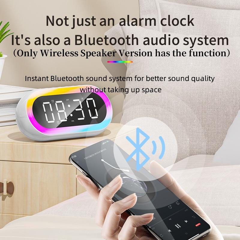 Rechargeble Alarm Clock RGB Mood Light 2 Alarm Loud Volume Wireless Speaker 12/24H Voice Control Table Snooze LED Digital Clock