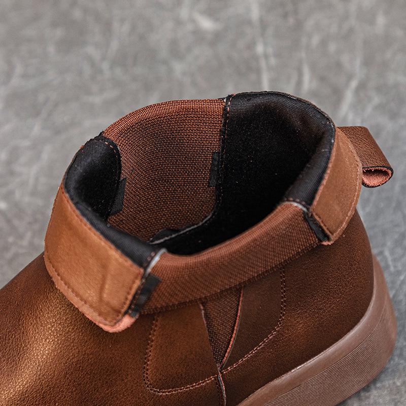 Women's Chunky Heel Retro Leather Chelsea Ankle Boots - Warm, Soft Sole, Handmade Martin Style