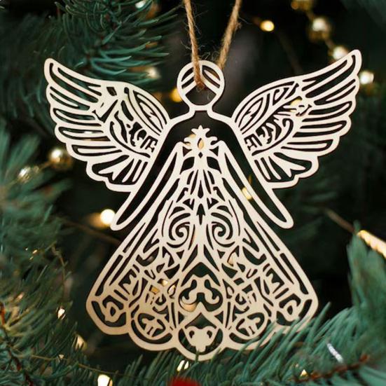 Wooden Angel Christmas Ornaments Rustic Angel Hanging Ornament with Hollow Design