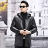 Autumn Men's Leather Coat Sheepskin Leather Coat Mid Length Hooded Casual Jacket Youth Leather Coat Windproof New