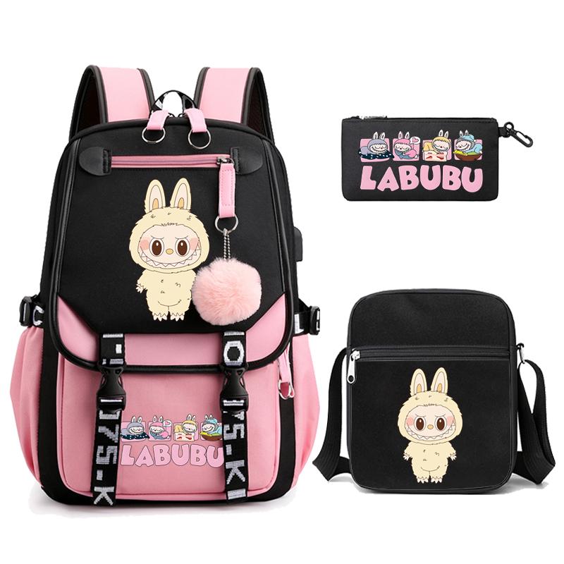 3Pcs/set Cute Printed Backpack with Shoulder Bag Pencil Case Schoolbag Teenager Student Boy Girl Large Capacity Bookbag