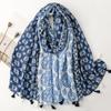 Spring and Summer Cotton and Linen Scarf with Celebrity Style Geometric Style Tassel Scarf Warm Shawl