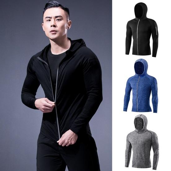 Men Full Zip Hoodie Quick-Dry Sweatshirt with Reflective Strip Zipper Sports Jacket Hoodie for Running Fitness Golfing