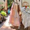 Summer Vintage Ethnic Patchwork Midi Skirt for Women - Resort Floral Tiered Cake Skirt with Trendy Design