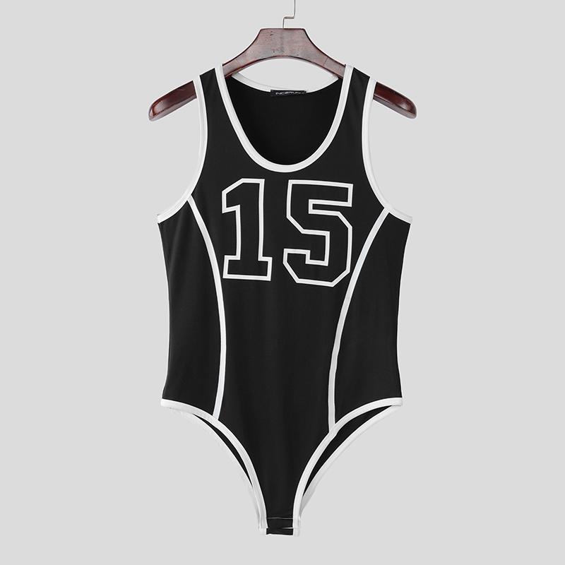 INCERUN Men Strap Sleeveless Letter Print Briefs Bodysuits Jumpsuits Underwear